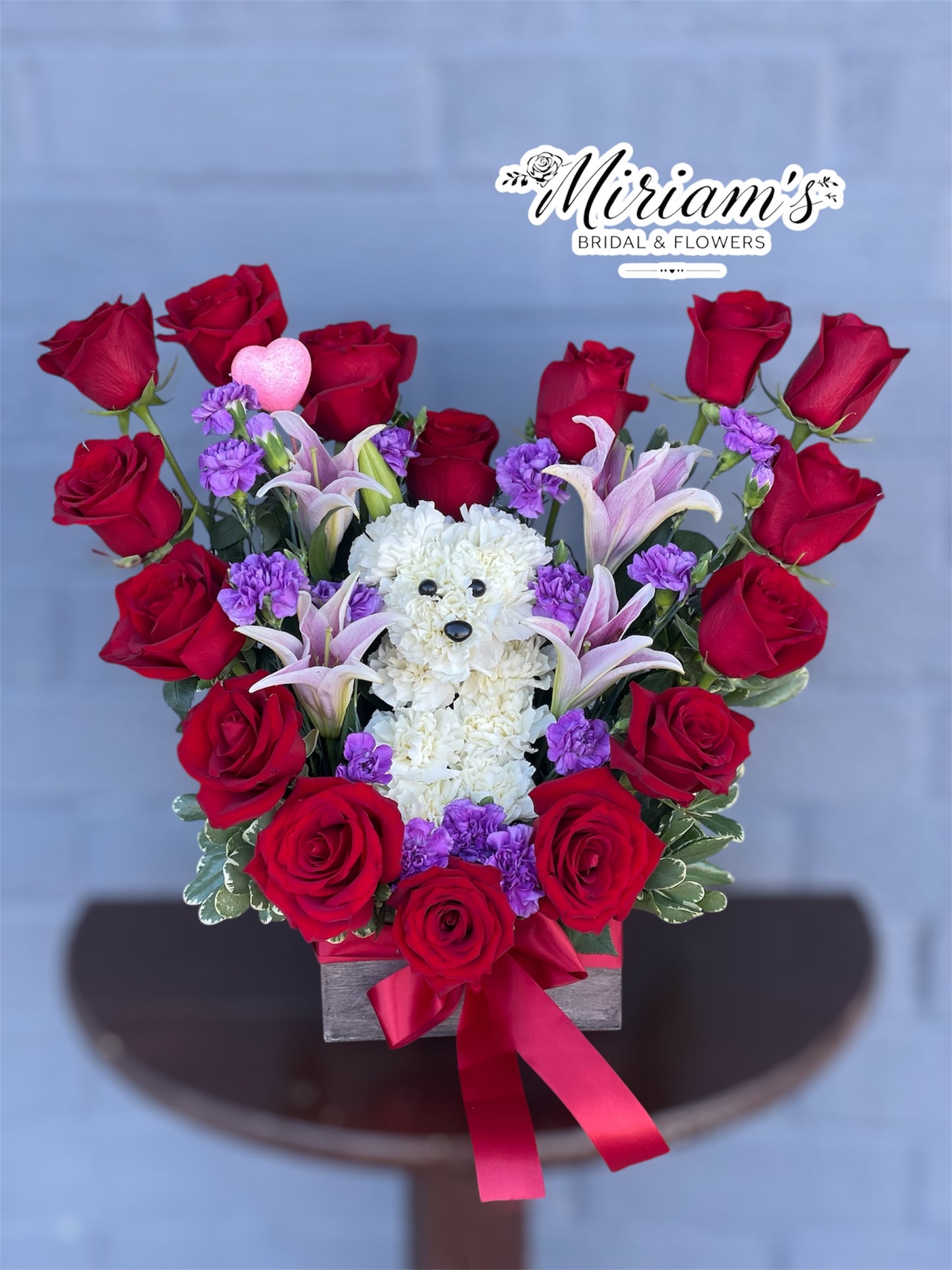 Medium Puppy Love Heart Shape Floral Arrangement