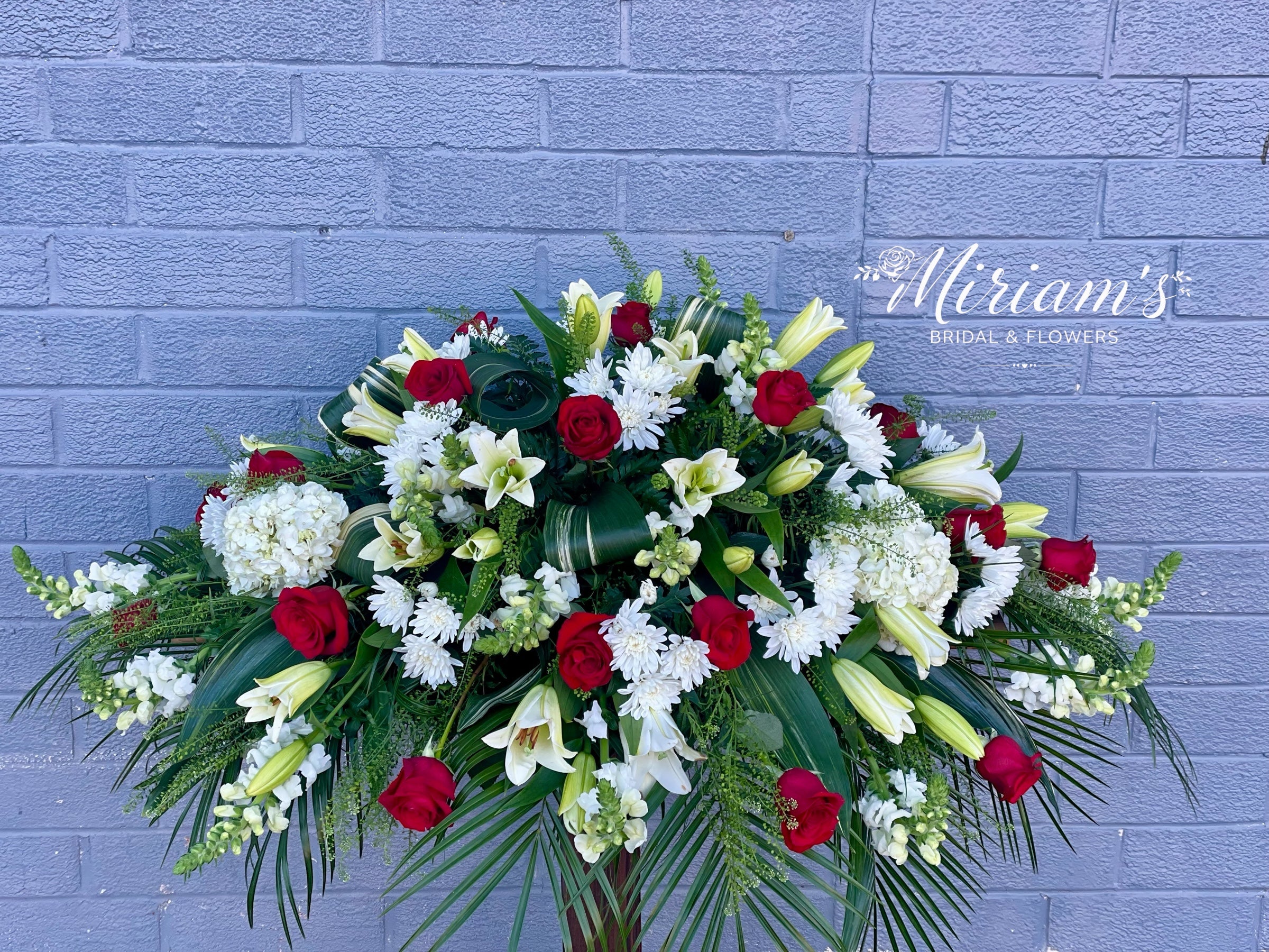 Loving Red and White Casket Spray – Miriam's Bridal and Flowers