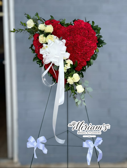 Sympathy Solid Heart Spray with Carnations And White Roses